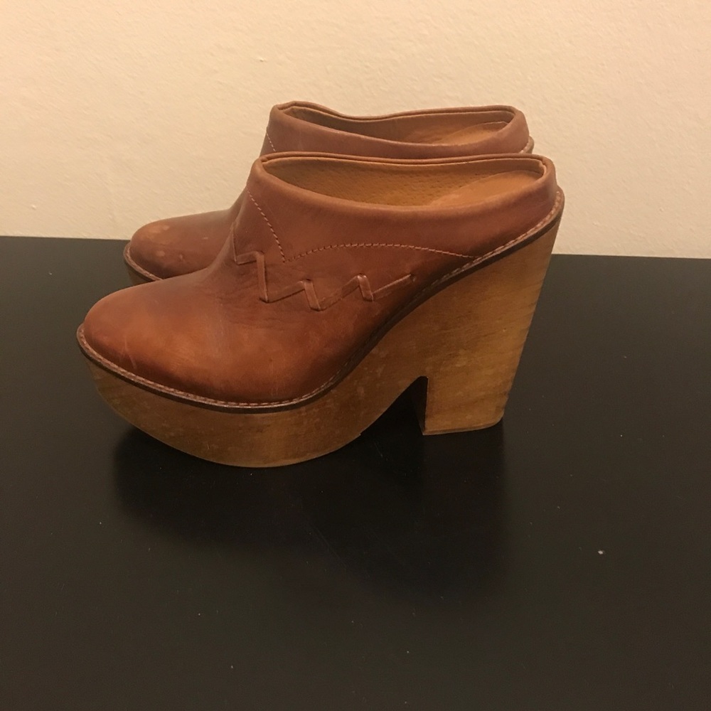 Free People Brown Leather Clogs 38